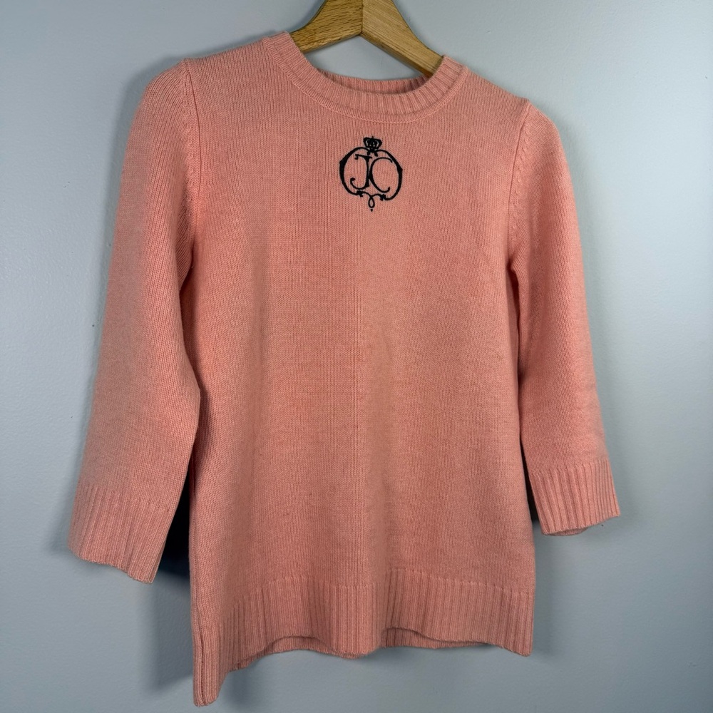 Juicy Couture Pink Cashmere Wool Sweater Pullover Embroidered Crew Women Medium - Picture 5 of 14
